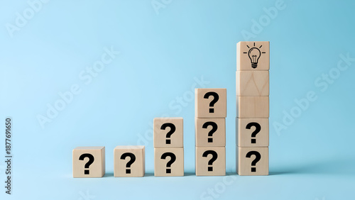 Navigating challenges with creative solutions, represented by question marks leading to a bright idea, symbolizing innovation and problem-solving prowess.