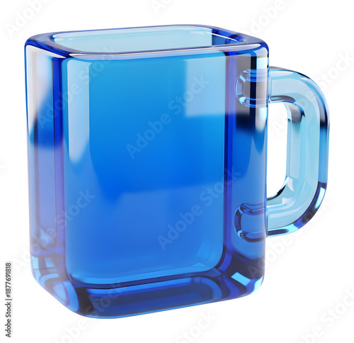 3D Blue Glass Mug, Cup Icon, Drink Symbol, Coffee Sign, Glossy Beverage, Cafe Element