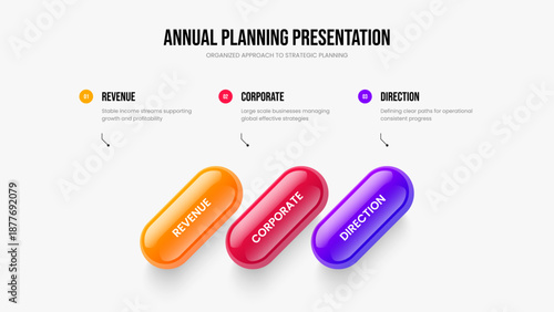 Market Visualization 3 Option Infographic Slide Layout. Investor Report Frame Design Vector Illustration. Financial Briefing Three Element Diagram Presentation Template.