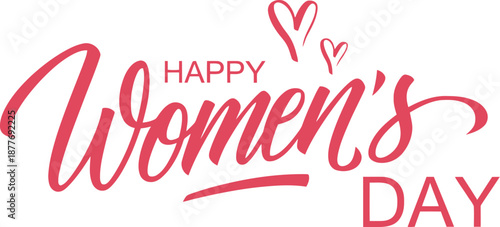Happy Women's Day Handwritten Calligraphy Text with Hearts for Greeting Card Design