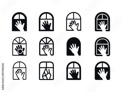 School Farewell Icons. Waving goodbye on the last day of school. Icon set. Set Logo of waving goodbye on the last day of school: class window wave. harmonious