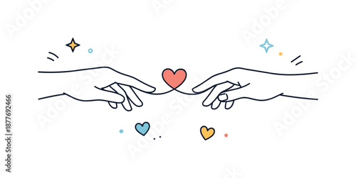 Hands of Connection. Love as Connection. Symbolic illustration of two hands reaching toward each other, connected by a thin line or heart icon, conveying