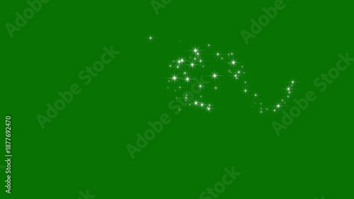 White glitter sparkles trail, magic dust, pixie dust path, luxury christmas star, magic sparkles glitter line stars, fairy dust wand glitter stars trail transition on green background. 4k animation