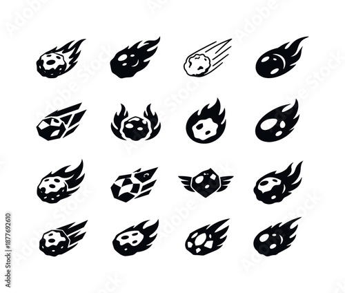 Celestial Logo Variations. Celestial bodies. Icon set. Set Logo of celestial bodies: meteor rock. harmonious logo variations of the same emblematic concept,
