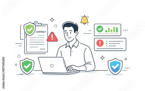 Contract Monitoring Assurance. Contract compliance and control. Professional monitoring contract status with indicators and alerts, calm oversight