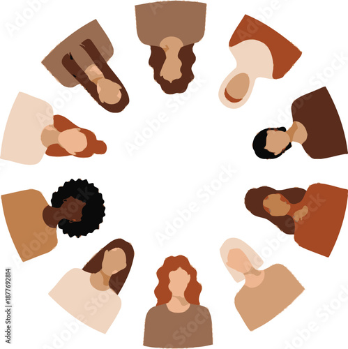 Diverse Group of Women of Different Ethnicities Arranged in a Circle Illustration