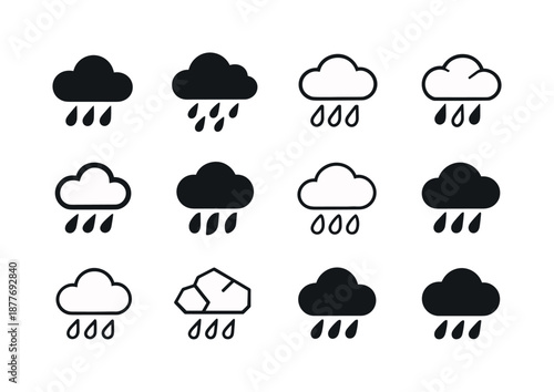 Storm Cloud Logos. stormy clouds. Icon set. Set Logo of stormy clouds: rain cloud symbol. harmonious logo variations of the same emblematic concept, each with