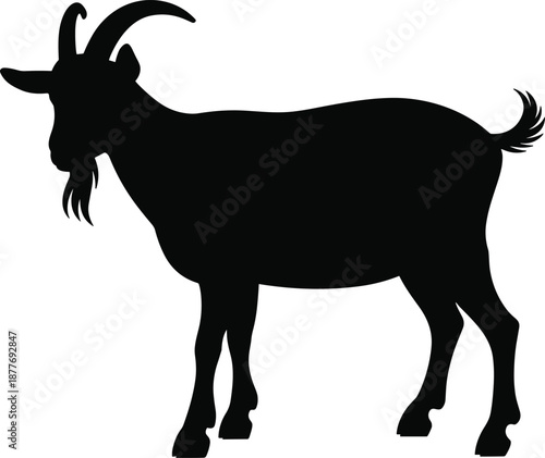 Goat silhouette, farm animal, livestock outline, horned figure, beard shadow, rural icon, black goat, nature design, agriculture art, fauna illustration