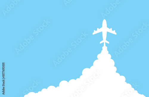 Airplane flight. Simple airplane opening on blue background