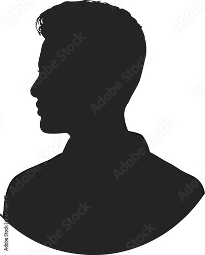 Silhouette portrait, male profile, black shadow, human head, side view, collared shirt, anonymous figure, artistic outline, simple design, minimal illustration