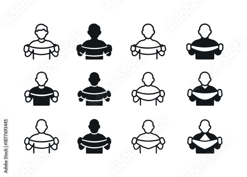 Senior Fitness Icons. Sports and fitness for seniors and elderly. Icon set. Set Logo of sports and fitness for seniors and elderly: resistance band loop.