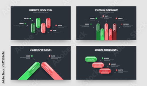 Service Visualization 4 5 2 3 Step Infographic Slide Design Collection. Business Planning Four Five Two Three Option Diagram Slideshow Template Vector Illustration Bundle.