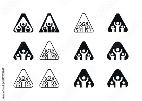 Standing Ovation Icons. Standing ovation. Icon set. Set Logo of standing ovation: spotlight on audience. harmonious logo variations of the same emblematic