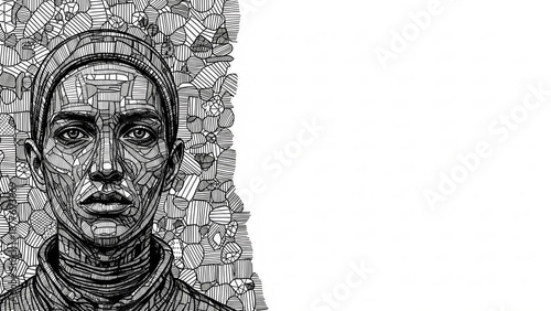 Wallpaper Mural AI Woman Portrait: Digital Human-Machine Fusion. Striking Black & White Illustration of Cybernetic Identity & Future Torontodigital.ca