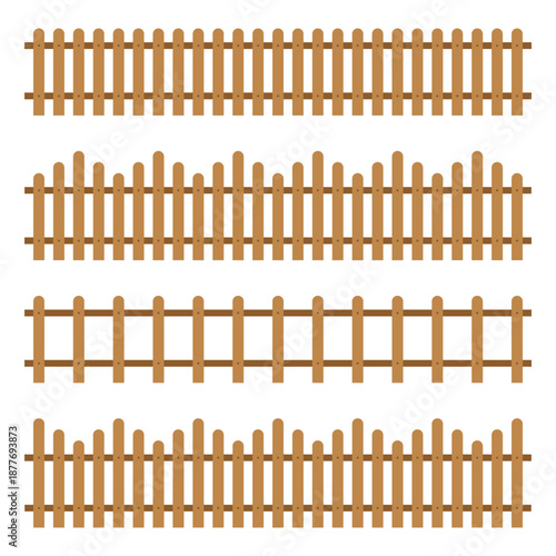 Wooden fence set isolated on white background