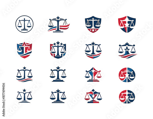 Harmonious Justice Logos. Political parties. Icon set. Set Logo of political parties: scales of justice. harmonious logo variations of the same emblematic