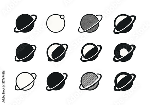 Titan Logo Variations. Titan. Icon set. Set Logo of Titan: Saturn?Titan orbit diagram. harmonious logo variations of the same emblematic concept, each with