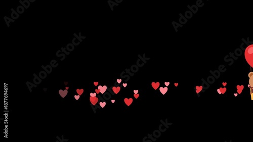 ハートの気球に乗ったクマ（透過背景）