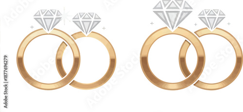 Luxury Gold Diamond Wedding and Engagement Rings Icon Set on Black Background Symbolizing Marriage, Love, Proposal, and Jewelry Design