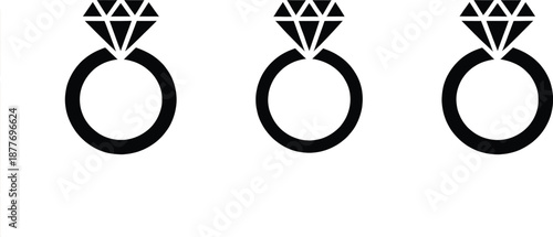 Luxury Gold Diamond Wedding and Engagement Rings Icon Set on Black Background Symbolizing Marriage, Love, Proposal, and Jewelry Design