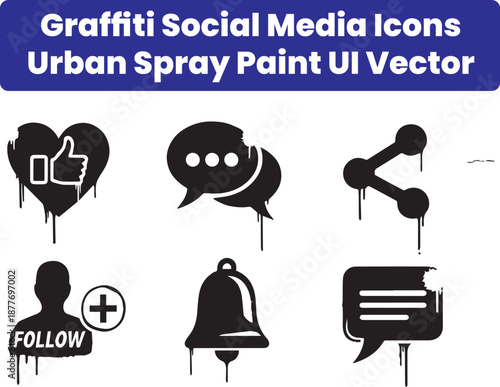 Graffiti Social Media Icons – Urban Spray Paint UI Vector