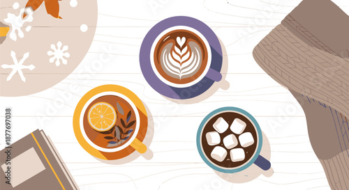 Three Coffee Cups with Different Toppings 1.