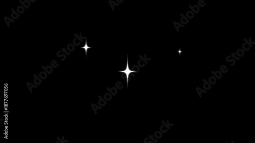 Twinkling stars glitter animation in 4K, white shining particles, doodle sparkle lines, fairy confetti stars, pulsing starry sky effects, chroma key on black background overlay