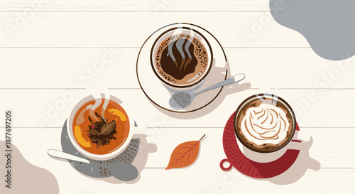 Three Coffee Cups with Different Designs.