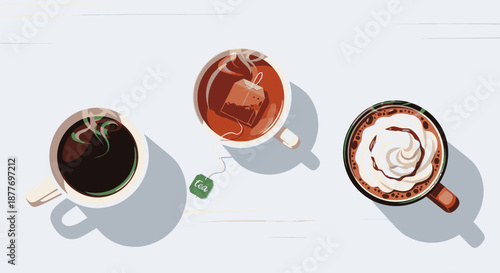 Coffee Cups with Different Coffee Drinks.