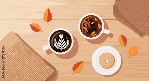 Cups of Coffee with Coffee Beans.