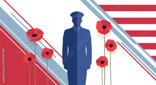 Soldier Standing with Poppies Remembrance Day.