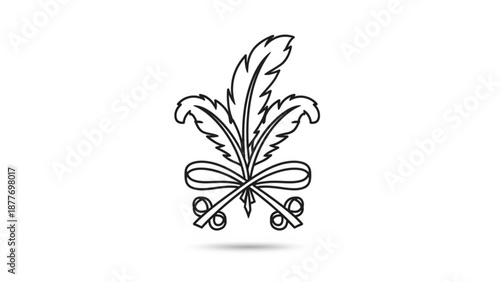 Black and White Feather Quill Pen Illustration Isolated on White Background