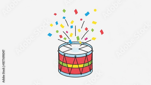 Red Drum with Confetti Celebration Illustration