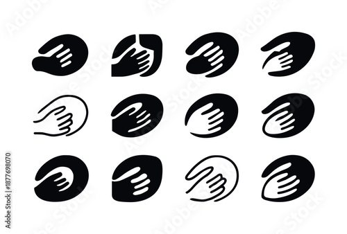 Baby Hands Logos. baby hands grasping. Icon set. Set Logo of baby hands grasping: nurturing connection emblem. harmonious logo variations of the same