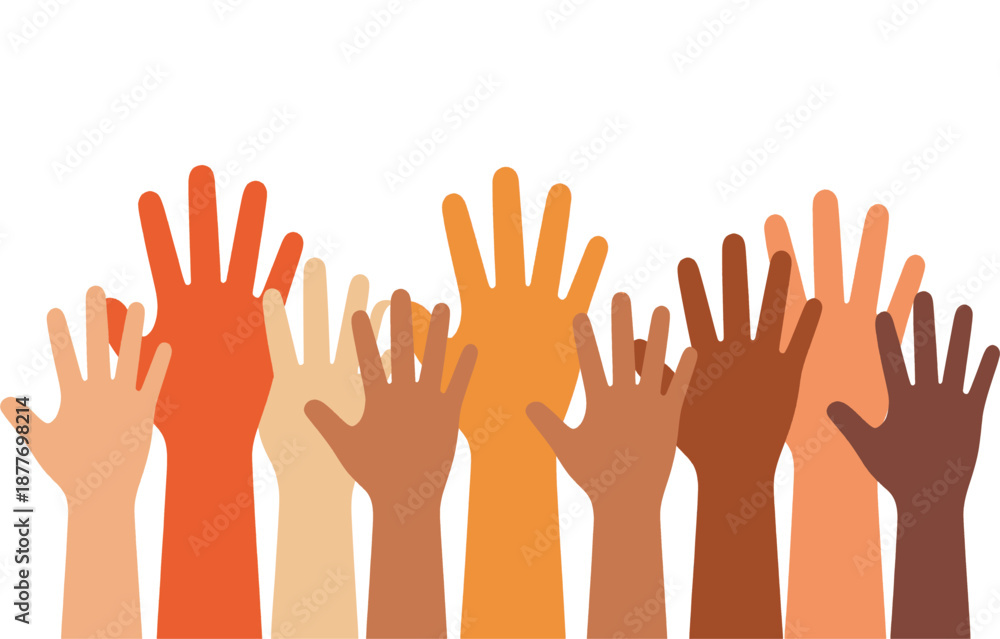 Fototapeta premium Abstract Colorful Human Hands Seamless Pattern Representing Diversity, Teamwork, Inclusion, Unity, and Community Support