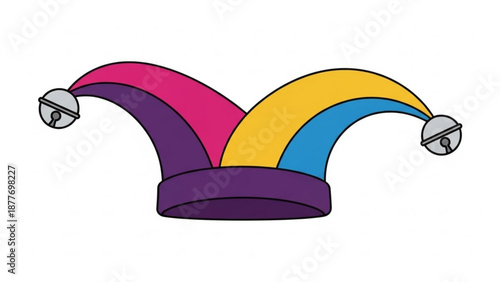 Colorful Jester Hat with Bells Isolated on White Background