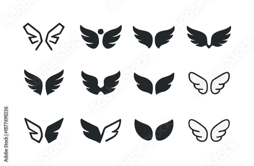 Angel Wings Logos. Angel wings. Icon set. Set Logo of angel wings: celestial wing symbol. harmonious logo variations of the same emblematic concept, each with