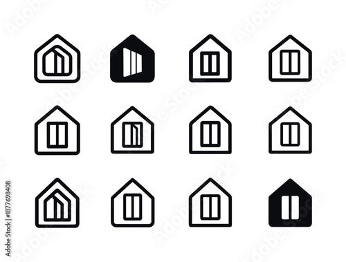 Energy Home Logos. Energy-efficient home design trends. Icon set. Set Logo of energy-efficient home design trends: triple-glazed window. harmonious logo