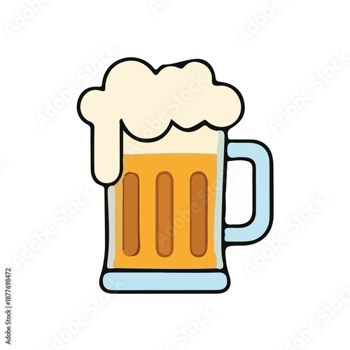 Beer Mug with Foam – Alcohol Drink Vector Illustration