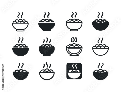 Cooked Beans Icons. cooked beans. Icon set. Set Logo of cooked beans: bean bowl. harmonious logo variations of the same emblematic concept, each with different