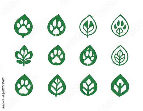 Eco-Tourism Logo Set. Eco-tourism with wildlife preservation. Icon set. Set Logo of eco-tourism with wildlife preservation: animal footprint symbol. harmonious