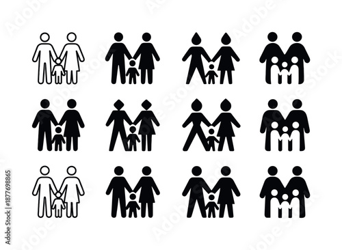 Family Support Icons. Family support systems in times of crisis. Icon set. Set Logo of family support systems in times of crisis: family holding hands.