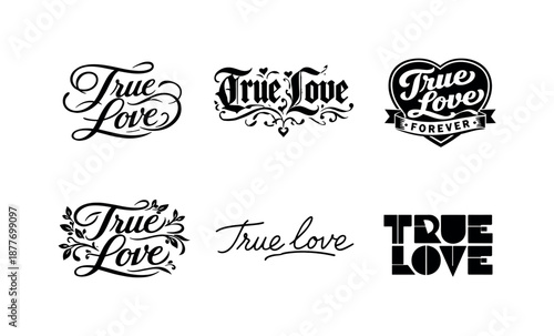 Romantic Lettering Variations. Romantic words design. Set lettering. harmonious lettering variations of the same emblematic concept, each with different