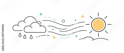 Gentle Sky Transition. Soft weather and climate transition. Abstract sky shifting from clouds to sunlight, calm atmosphere and gentle sense of change. Floating