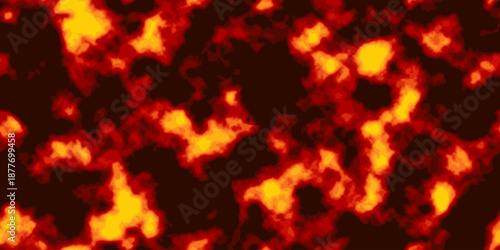 Overhead view of a seamless lava bg with fiery yellow-orange and shadowy brown areas suggesting churning magma or the sun photosphere. Vector illustration