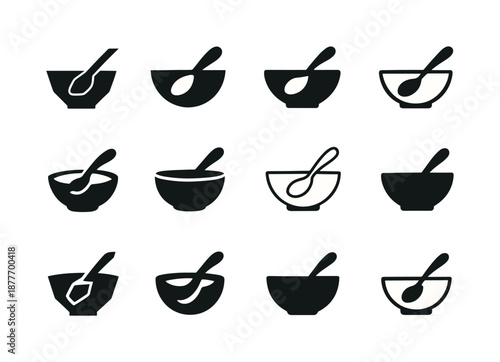 Poverty Alleviation Icons. Poverty alleviation. Icon set. Set Logo of poverty alleviation: bowl and spoon symbol. harmonious logo variations of the same