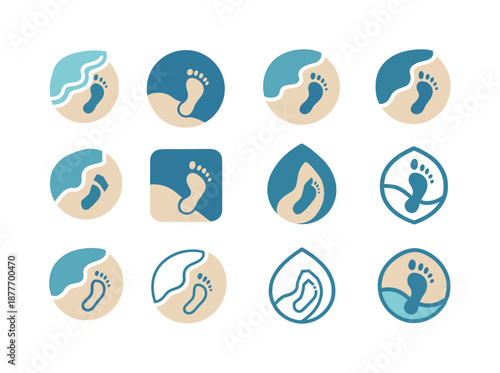 Pristine Beach Logos. Pristine beach. Icon set. Set Logo of pristine beach: shoreline footprint. harmonious logo variations of the same emblematic concept,