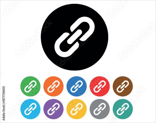 Colorful chain link icons in various colors and sizes vector.