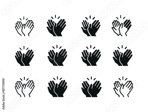 Applauding Hands Icons. Standing ovation. Icon set. Set Logo of standing ovation: applauding hands. harmonious logo variations of the same emblematic concept,