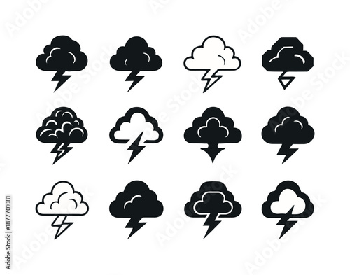 Storm Cloud Icon Set. stormy clouds. Icon set. Set Logo of stormy clouds: cumulonimbus top. harmonious logo variations of the same emblematic concept, each